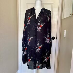 H&M Plus Size Floral Black Long Sleeve Tunic Blouse